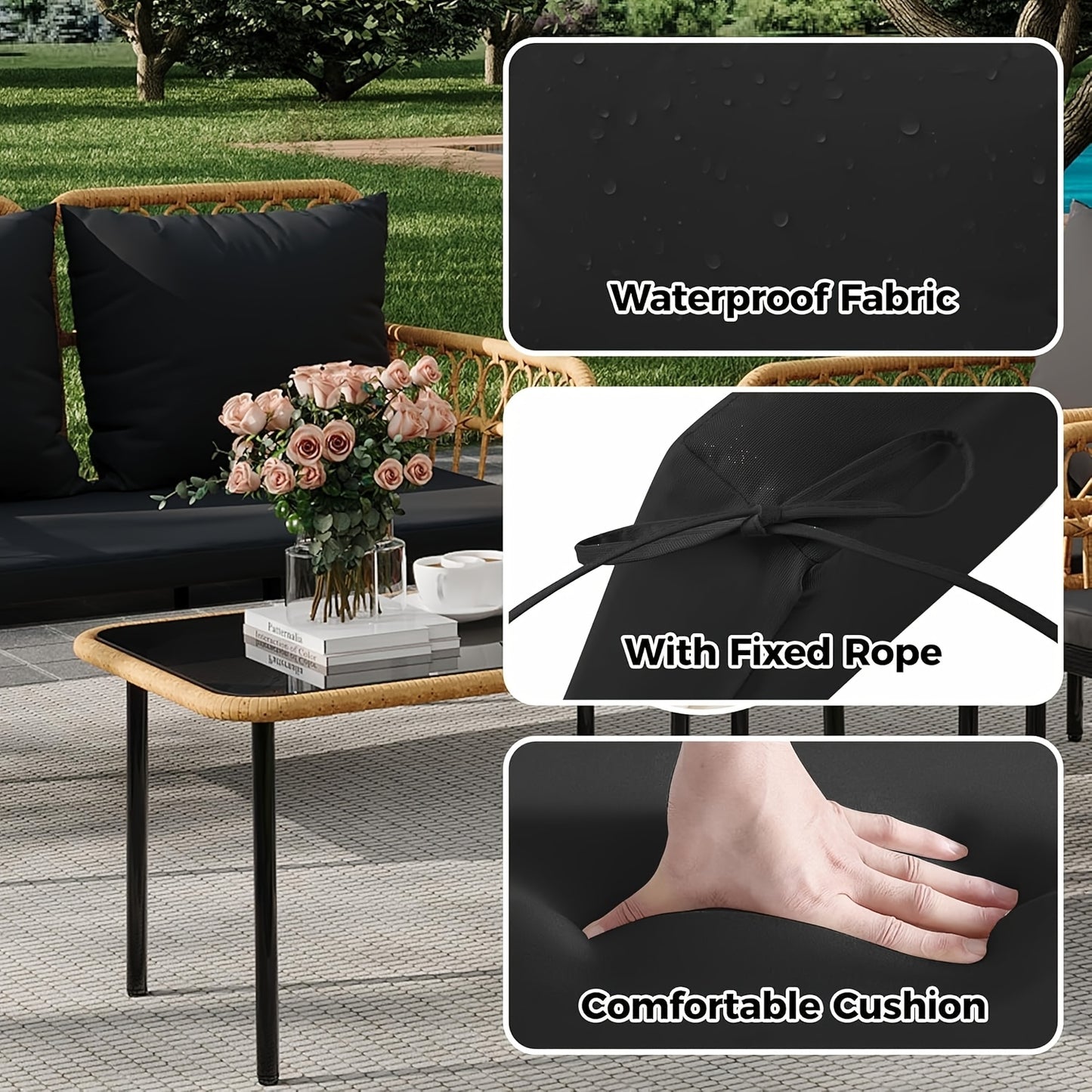 Tropow Outdoor Wicker Patio Conversation Set With Table