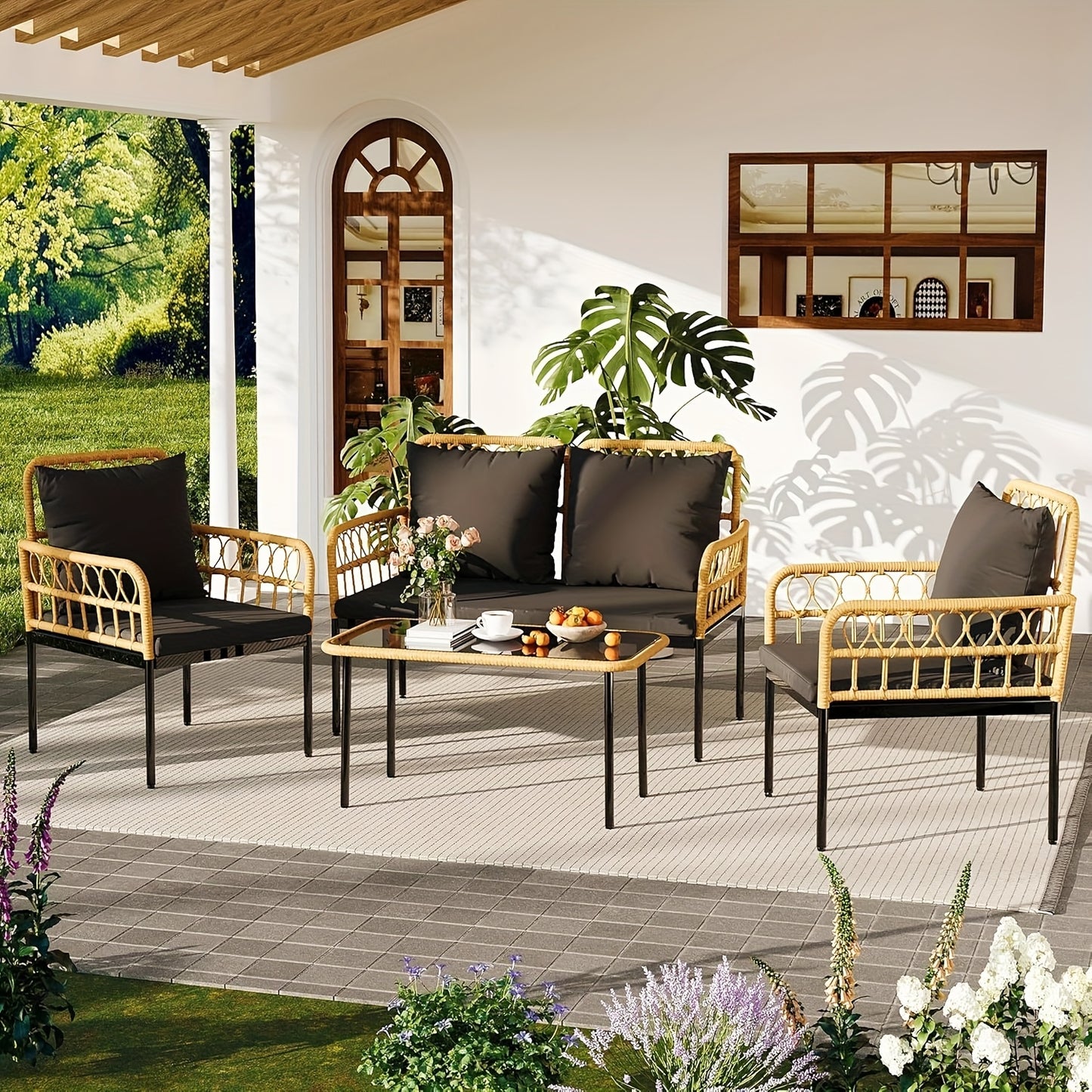 Tropow Outdoor Wicker Patio Conversation Set With Table