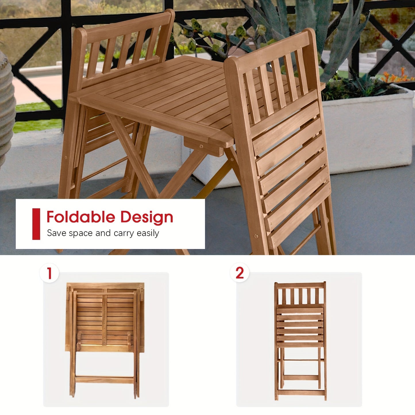 Rustic Foldable Wooden Patio Dining Set for Outdoor Spaces