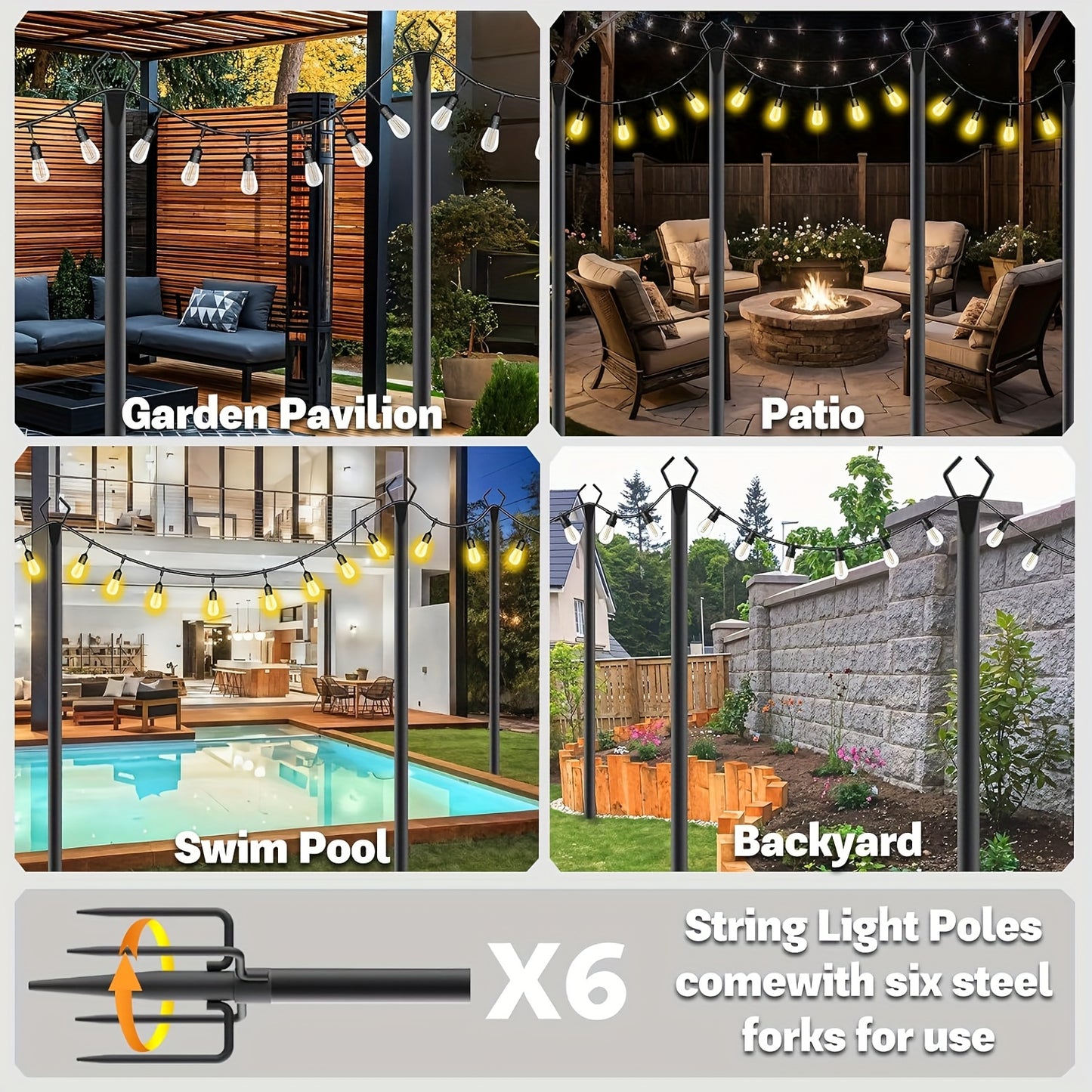 Adjustable Heavy Duty Outdoor String Light Pole For Patio