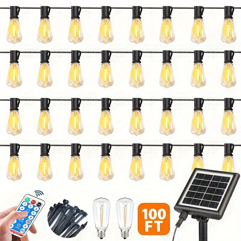 Solar Powered Outdoor String Lights With Remote LED Bulbs