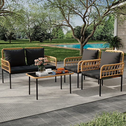Tropow Outdoor Wicker Patio Conversation Set With Table