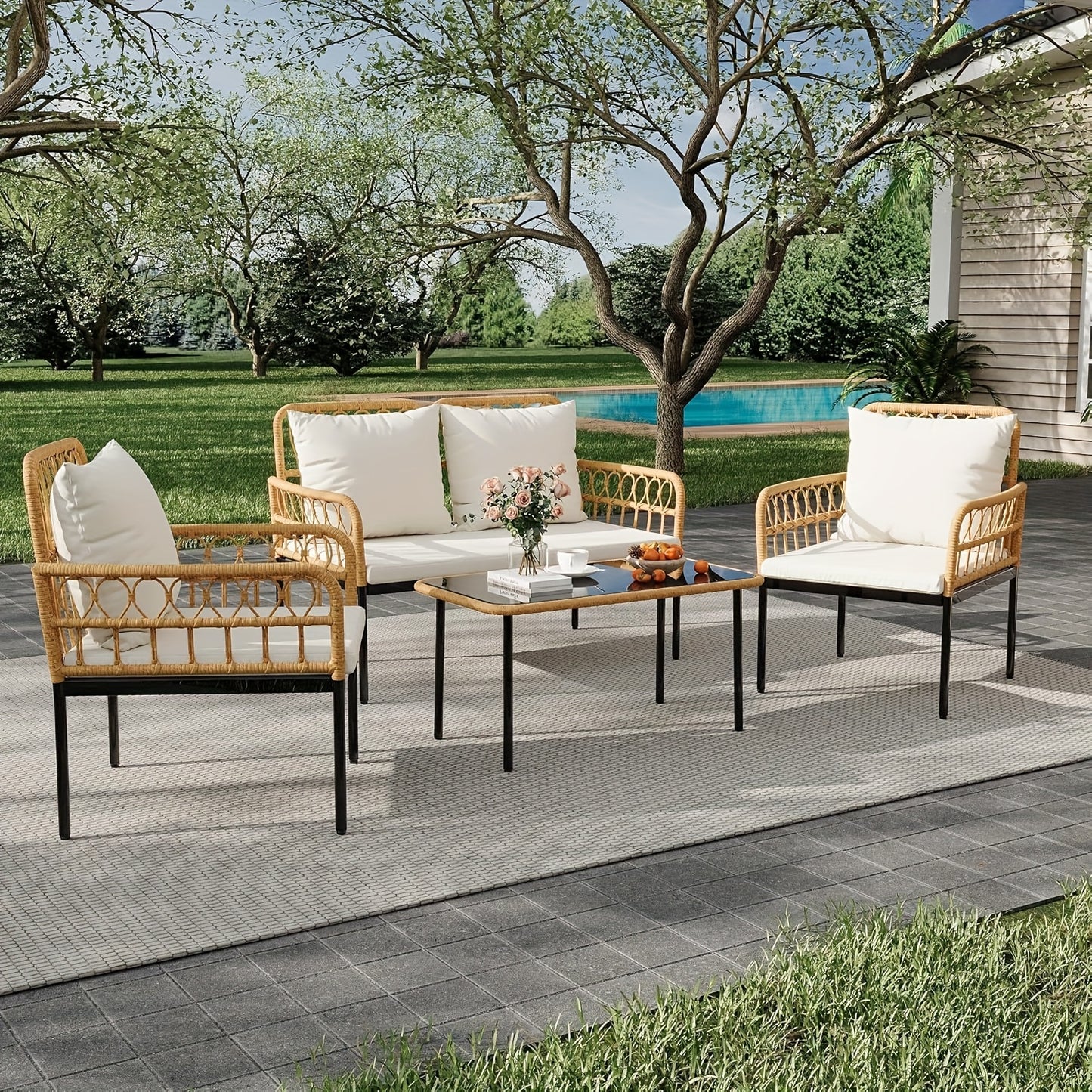 Tropow Outdoor Wicker Patio Conversation Set With Table