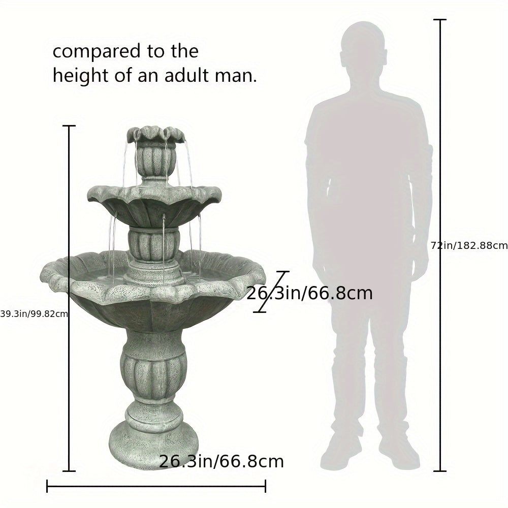 Stylish 3-Tier Pagoda Waterfall Bird Bath Fountain