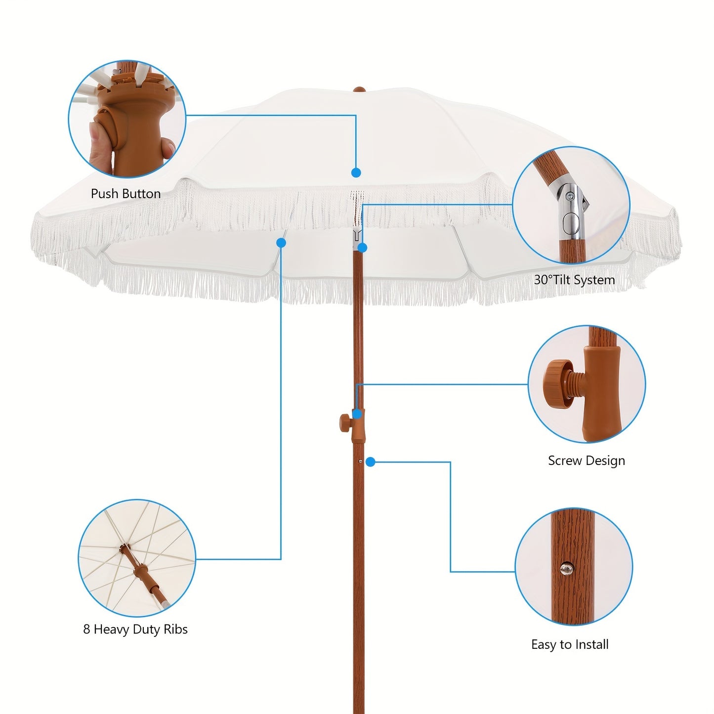 Patio Umbrella With UPF 50 Protection Tilt Push Button