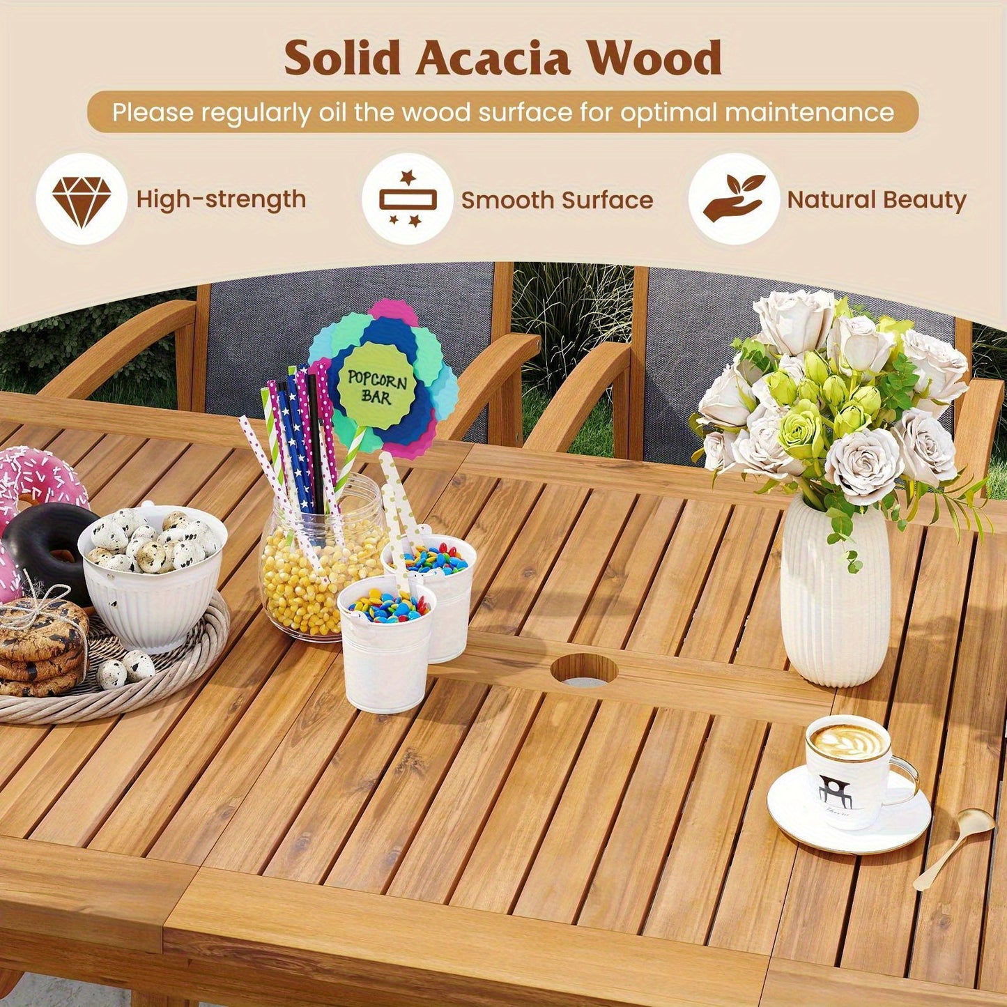 COSTWAY Expandable Outdoor Dining Table for Stylish Patio Gatherings