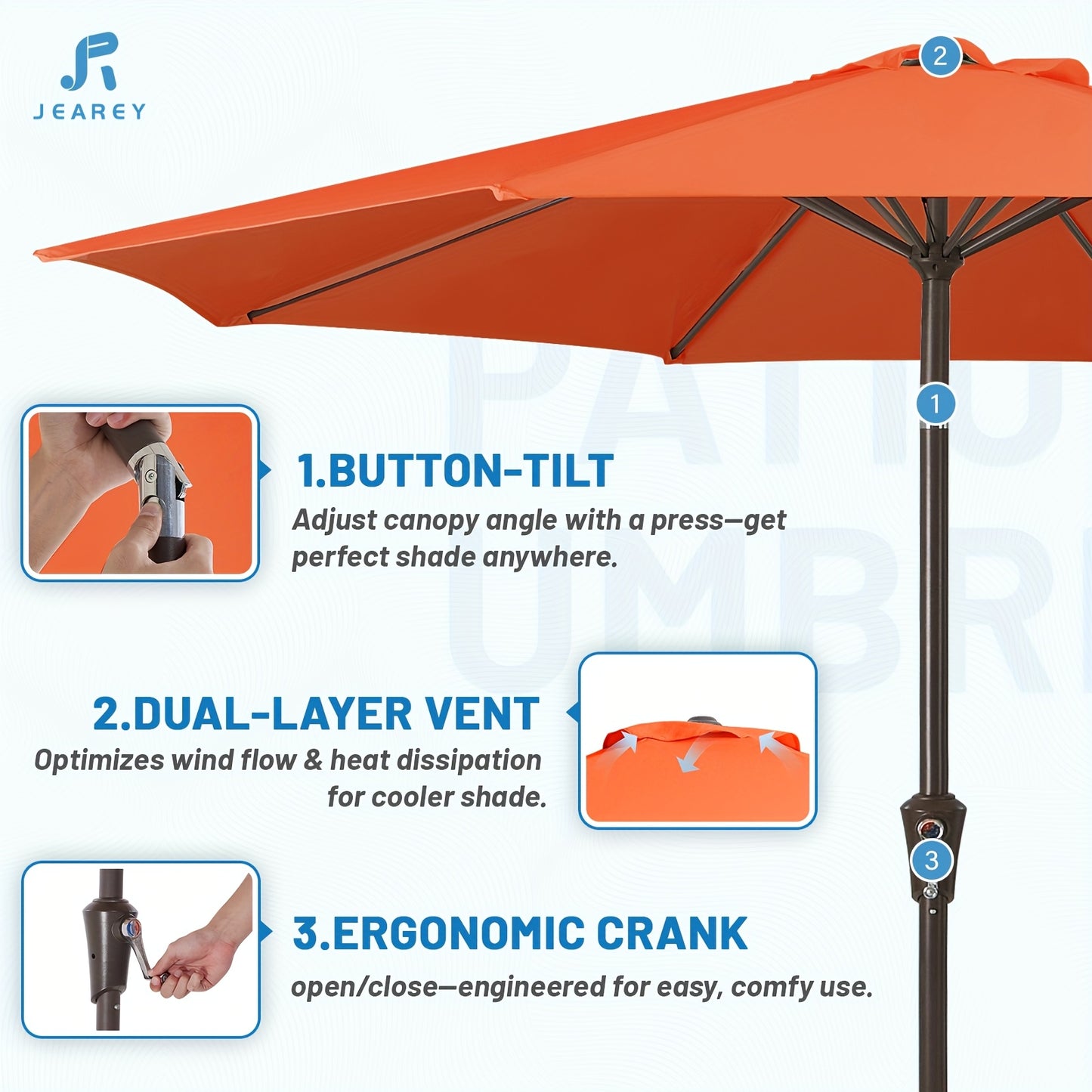 Adjustable Patio Sunshade Umbrella With Crank Tilt Mechanism