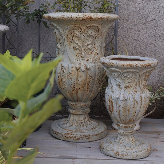 Large European Retro Rustic Garden Planter with Floral Pattern - Clay Conical Flower Pot, Painted Finish & Drainage Holes for Indoor/Outdoor Use, Country-Style Home Planting Decor, Outdoor Planters for Patio Extra Large, Indo
