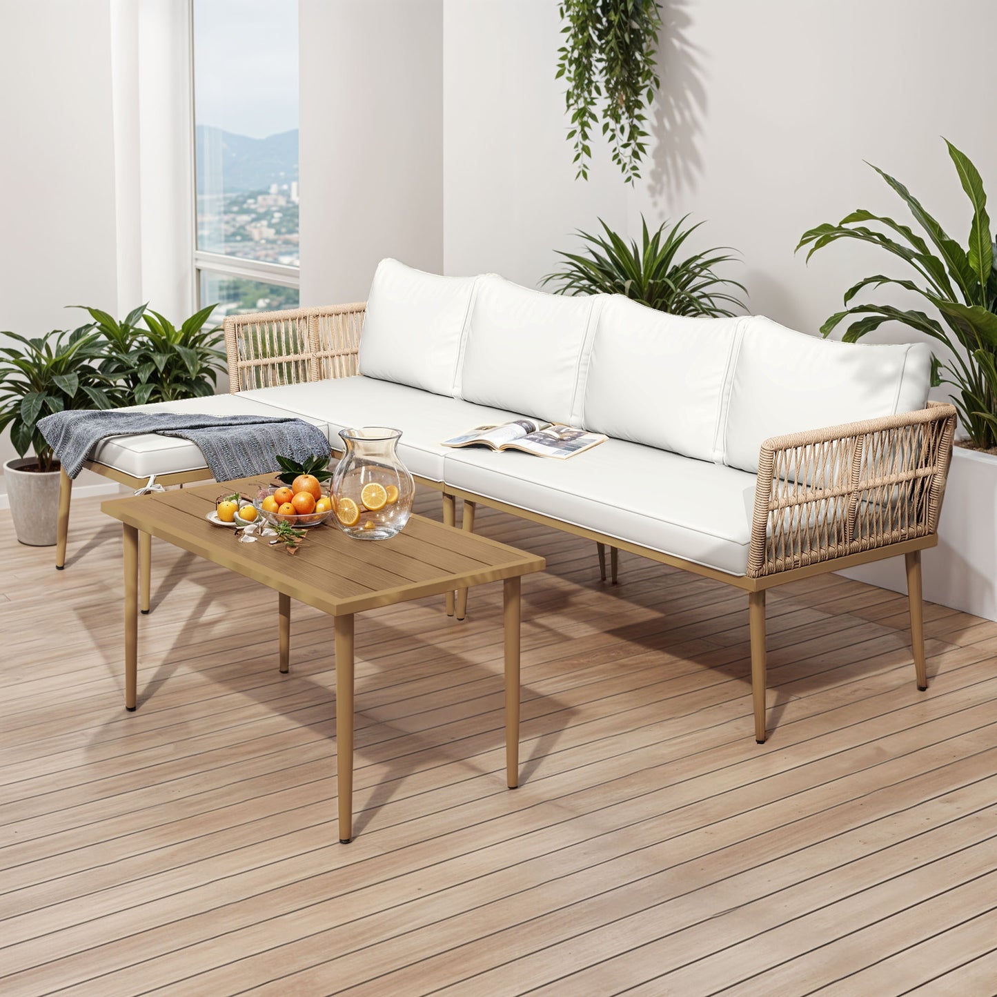 Xelsyo Outdoor Sectional Sofa Set With Coffee Table