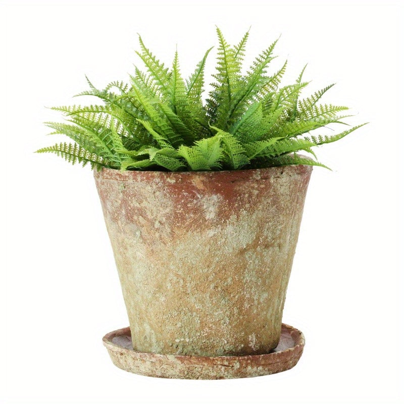 Round Cement Planter With Saucer And Distressed Finish