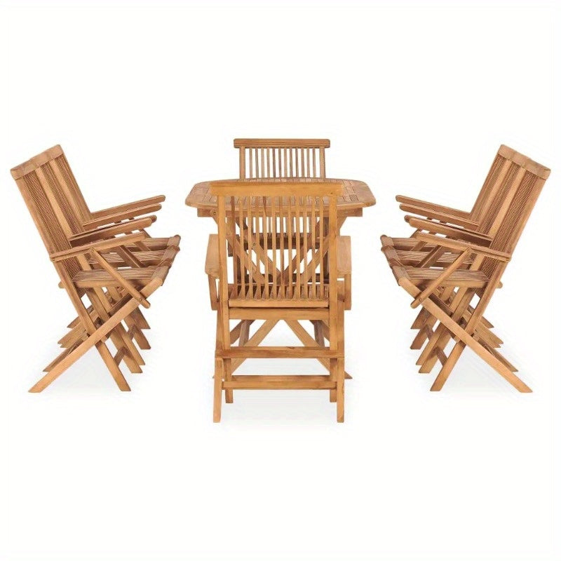 Solid Teak Folding Patio Dining Set For Outdoor Gatherings
