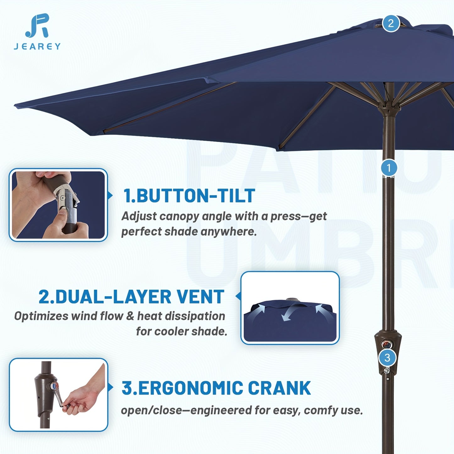 Adjustable Patio Sunshade Umbrella With Crank Tilt Mechanism