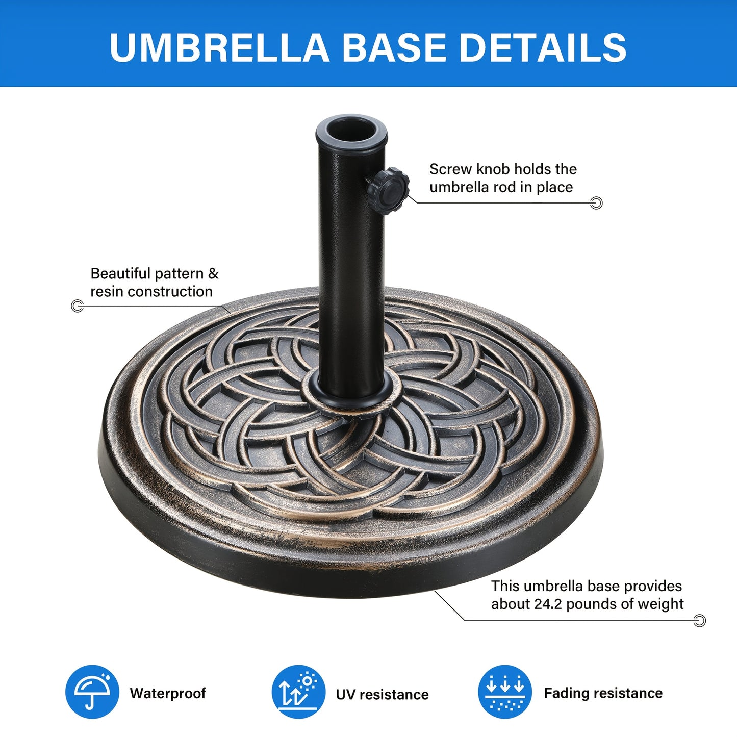 Heavy Duty Resin Umbrella Base With Adjustable Clamps