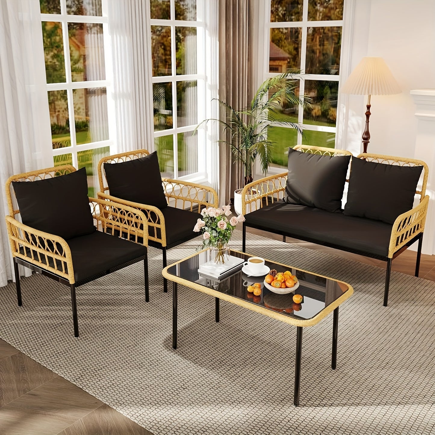Tropow Outdoor Wicker Patio Conversation Set With Table