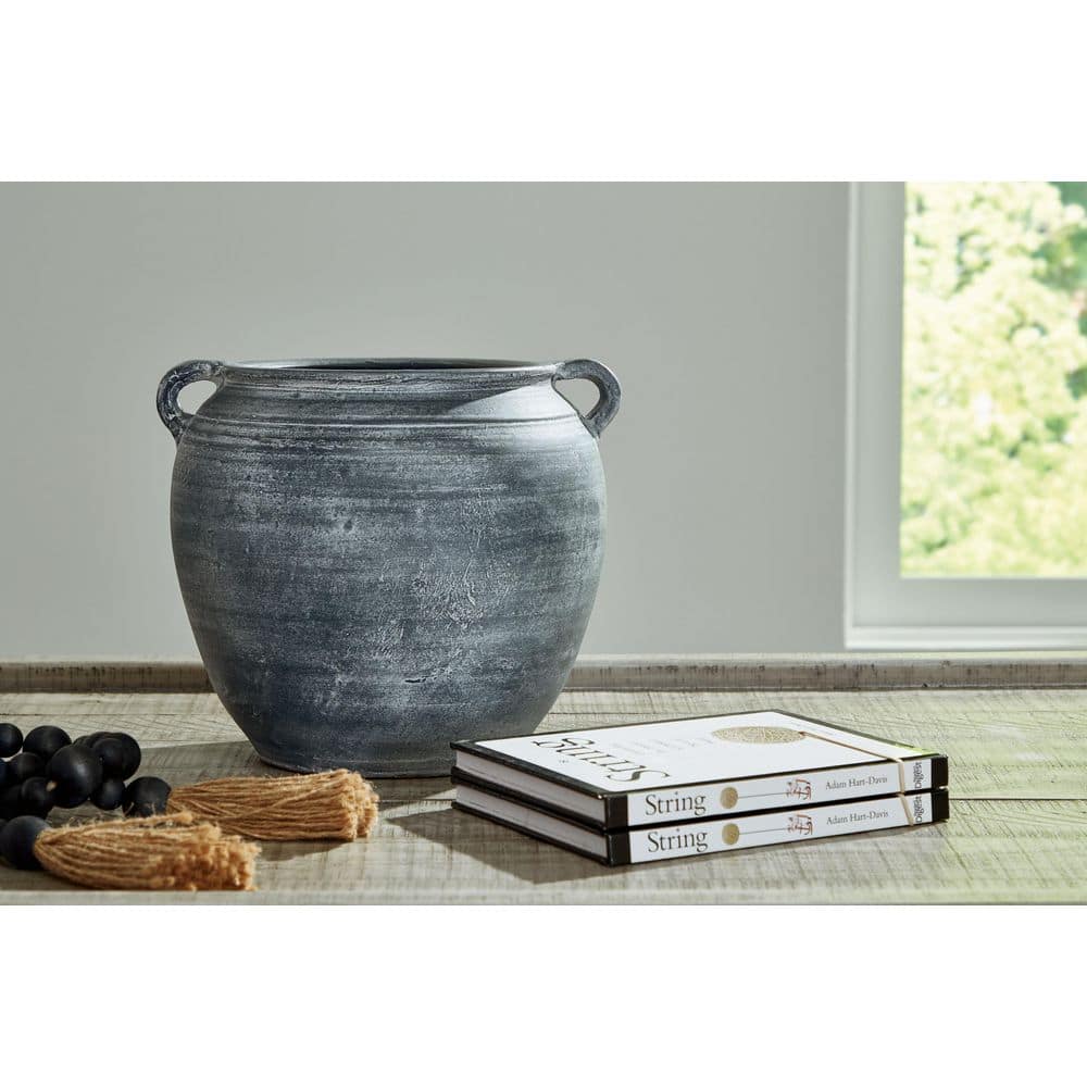 Meadie 9 in Distressed Blue Terra Cotta Urn Vase