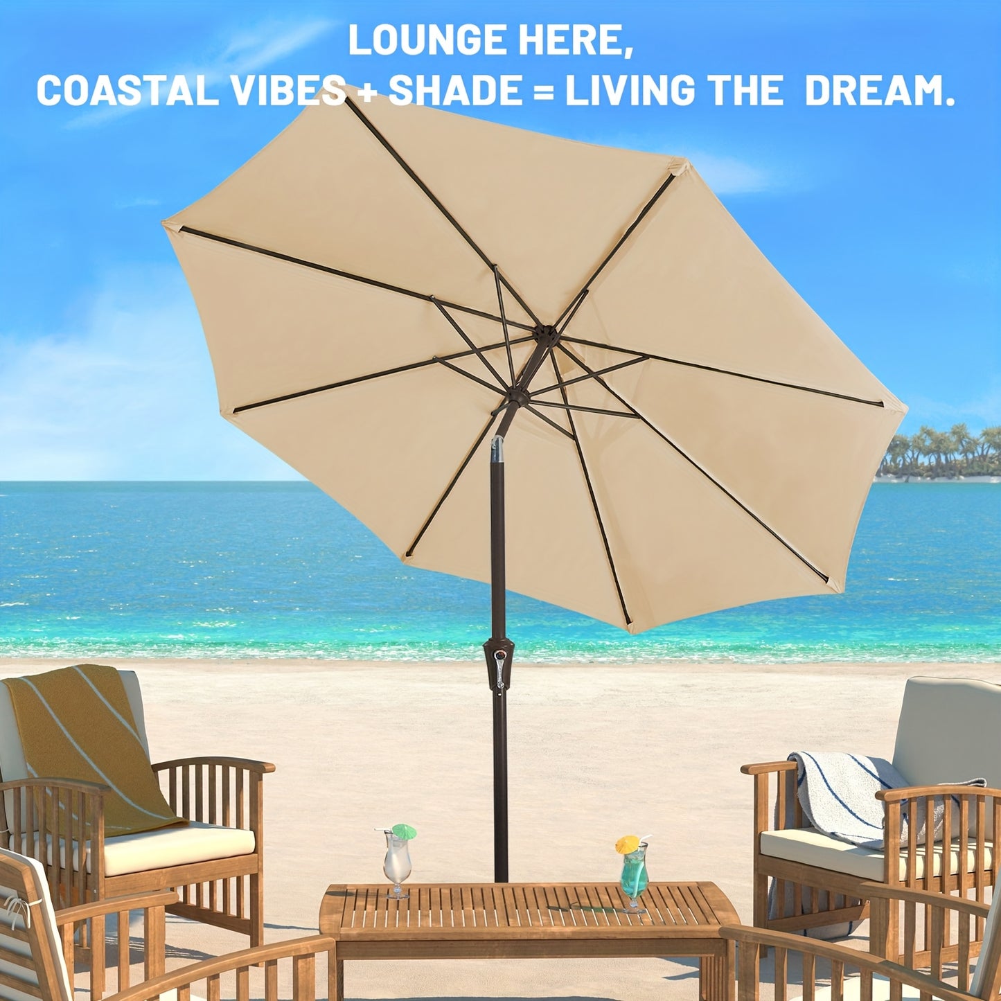 Adjustable Patio Sunshade Umbrella With Crank Tilt Mechanism