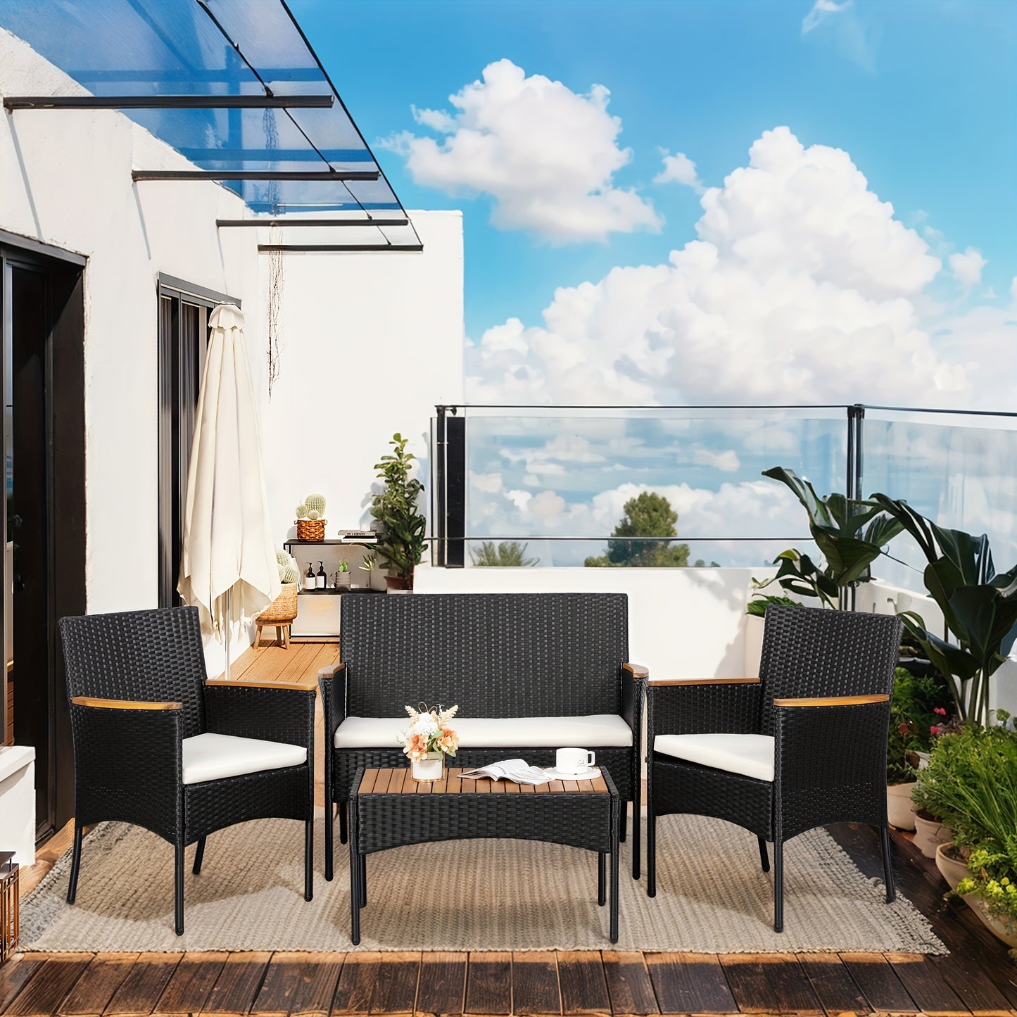 Celebalcony Outdoor Wicker Patio Conversation Furniture Set