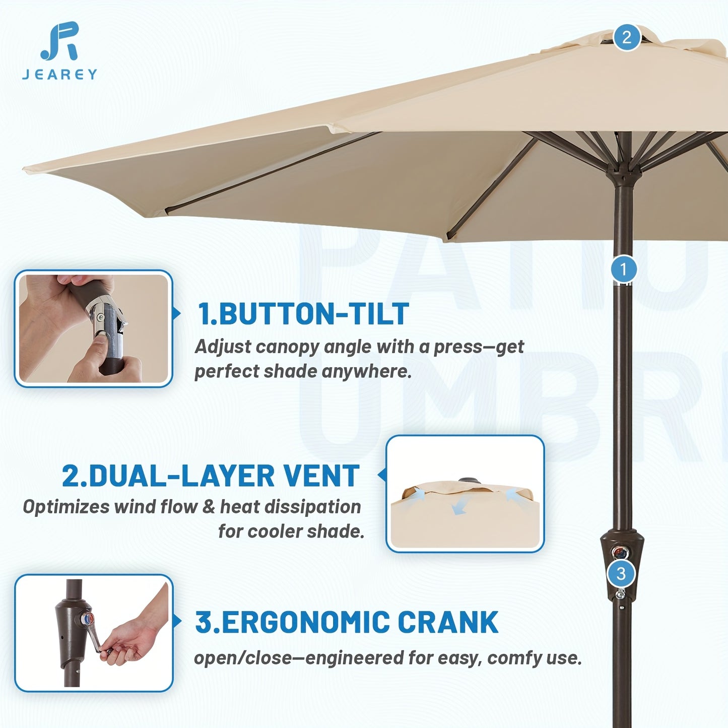 Adjustable Patio Sunshade Umbrella With Crank Tilt Mechanism