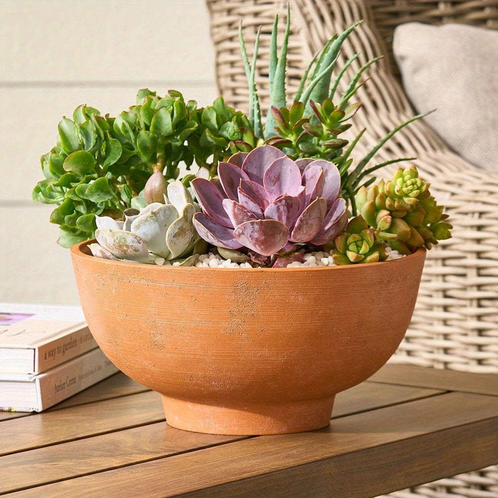 (2 pack)Terracotta Recycled Resin Planter, 12in x 12in x 6in
