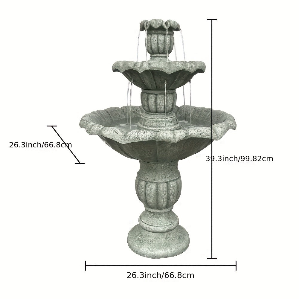 Stylish 3-Tier Pagoda Waterfall Bird Bath Fountain