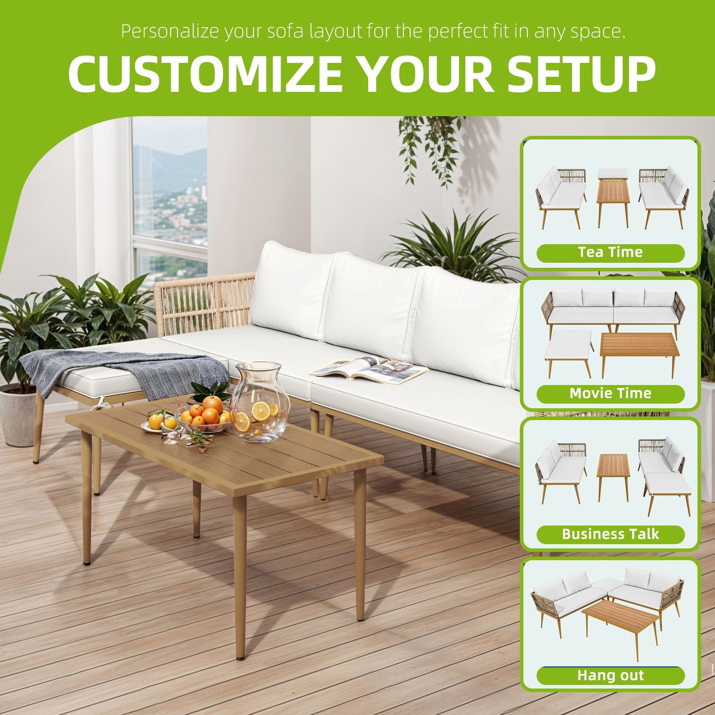 Xelsyo Outdoor Sectional Sofa Set With Coffee Table