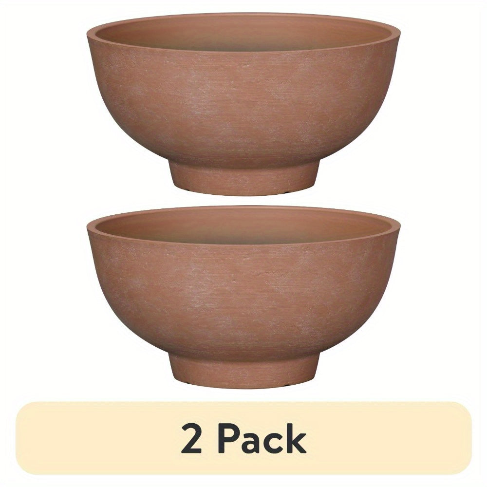 (2 pack)Terracotta Recycled Resin Planter, 12in x 12in x 6in