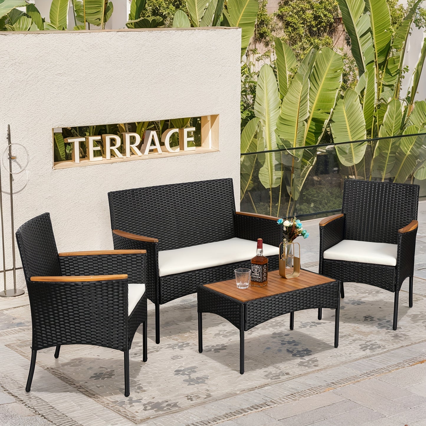 Celebalcony Outdoor Wicker Patio Conversation Furniture Set