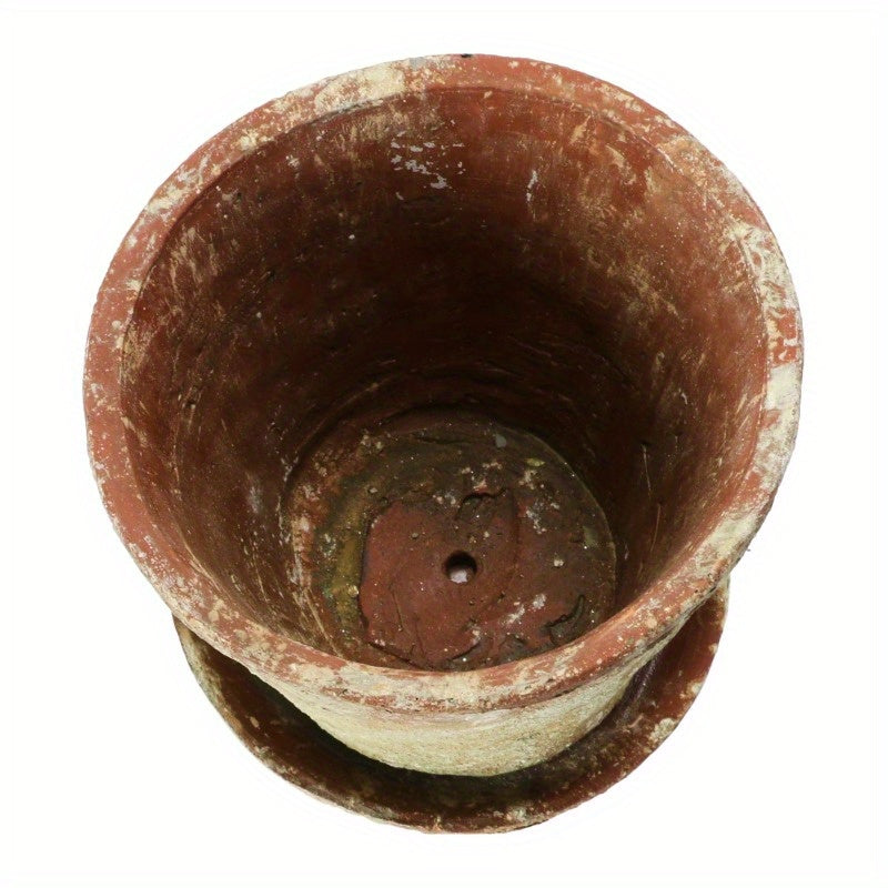 Round Cement Planter With Saucer And Distressed Finish