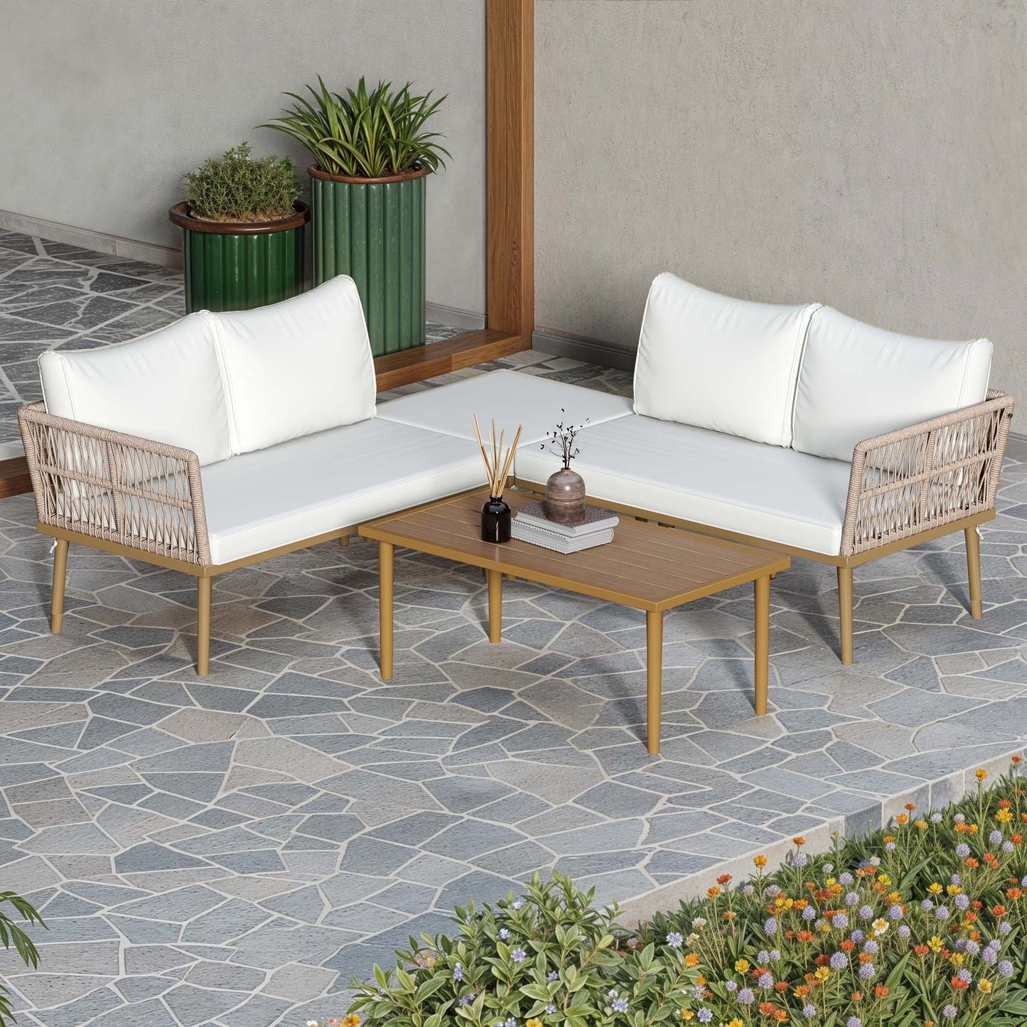 Xelsyo Outdoor Sectional Sofa Set With Coffee Table
