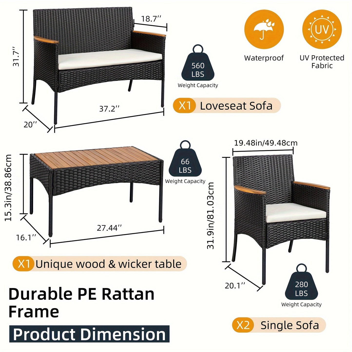 Celebalcony Outdoor Wicker Patio Conversation Furniture Set