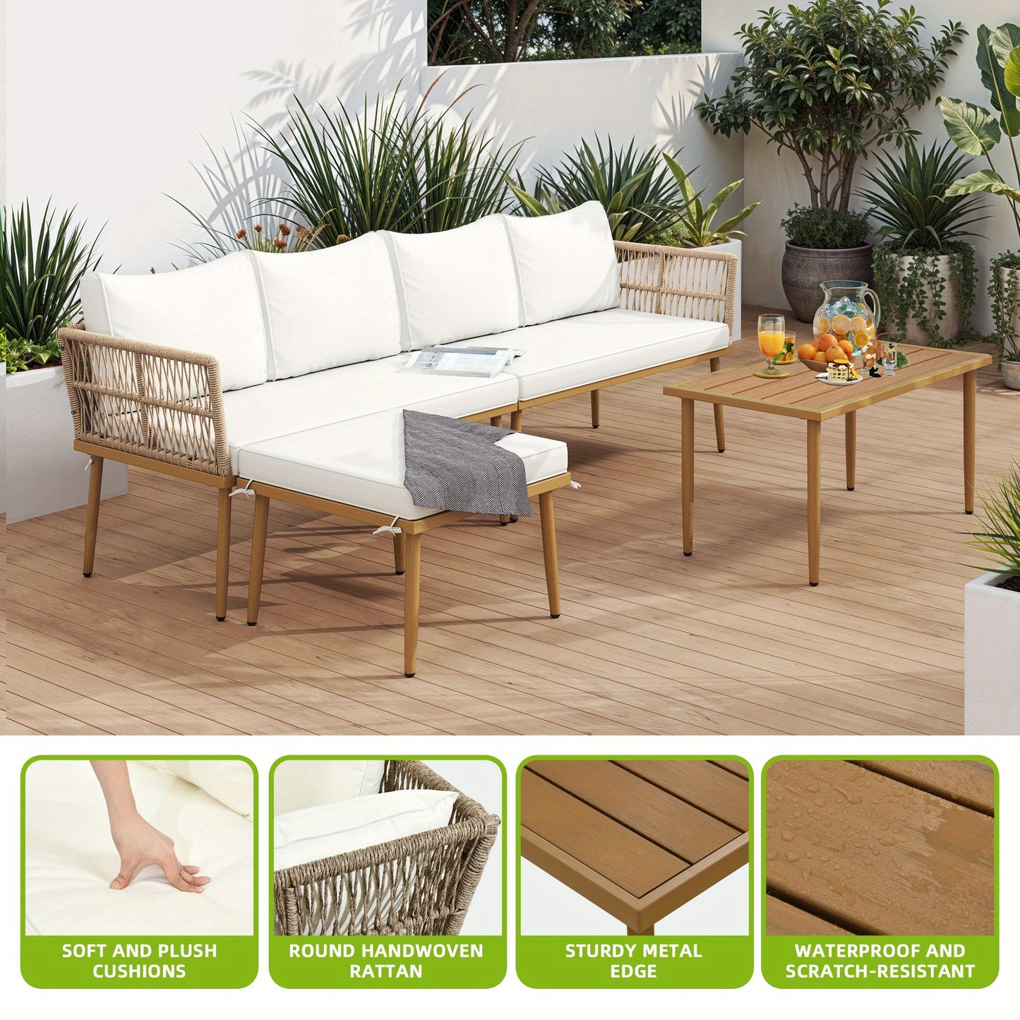 Xelsyo Outdoor Sectional Sofa Set With Coffee Table
