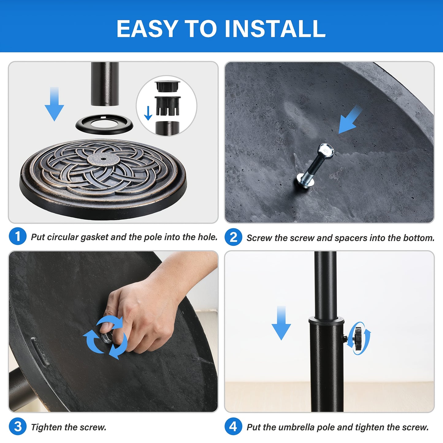 Heavy Duty Resin Umbrella Base With Adjustable Clamps