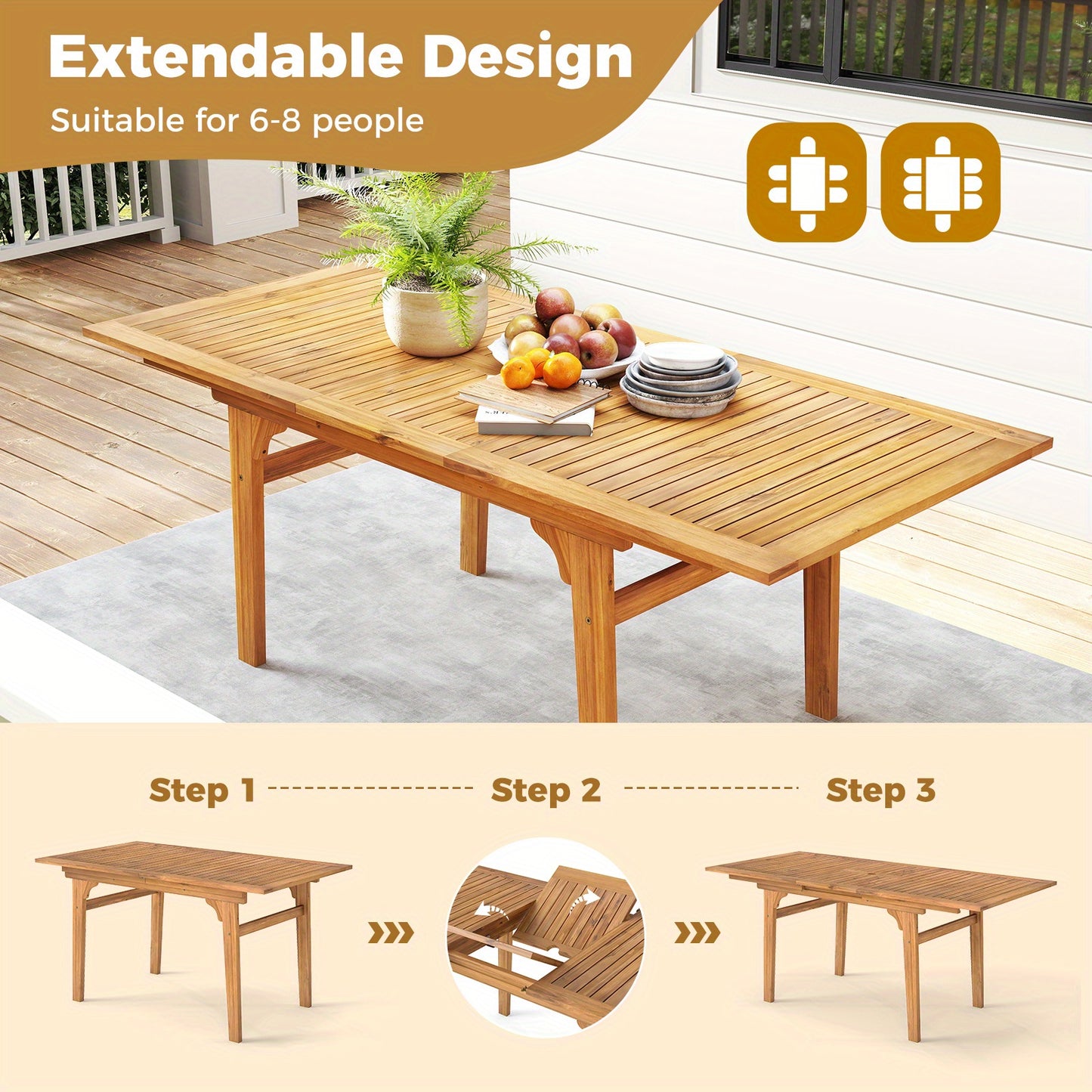 COSTWAY Expandable Outdoor Dining Table for Stylish Patio Gatherings