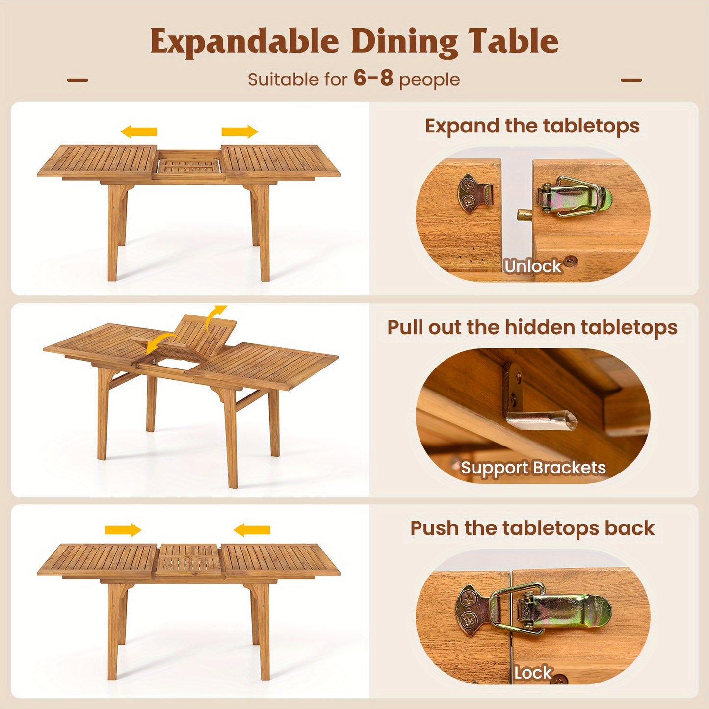 COSTWAY Expandable Outdoor Dining Table for Stylish Patio Gatherings