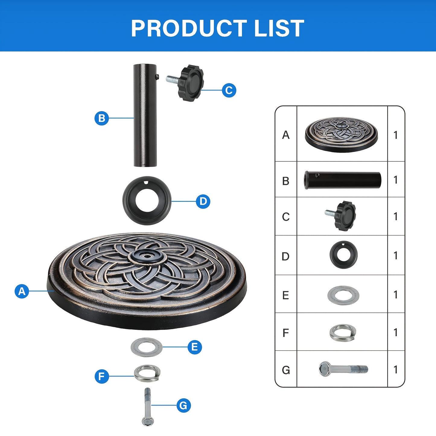 Heavy Duty Resin Umbrella Base With Adjustable Clamps